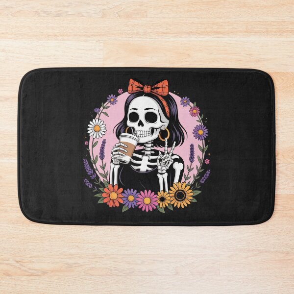 Item preview, Skeleton Girl with Coffee & Wildflowers | Cute Floral Gothic Aesthetic designed and sold by ColorSplash123.