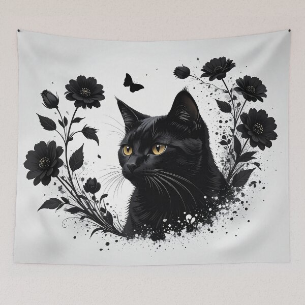 Artikelvorschau, Nocturne Feline – Schwarze Katze in Blüte entworfen und verkauft von MoonHollow.