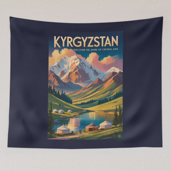 Item preview, Kyrgyzstan Mountains Illustration Travel Art Vintage designed and sold by KrisSidDesigns.