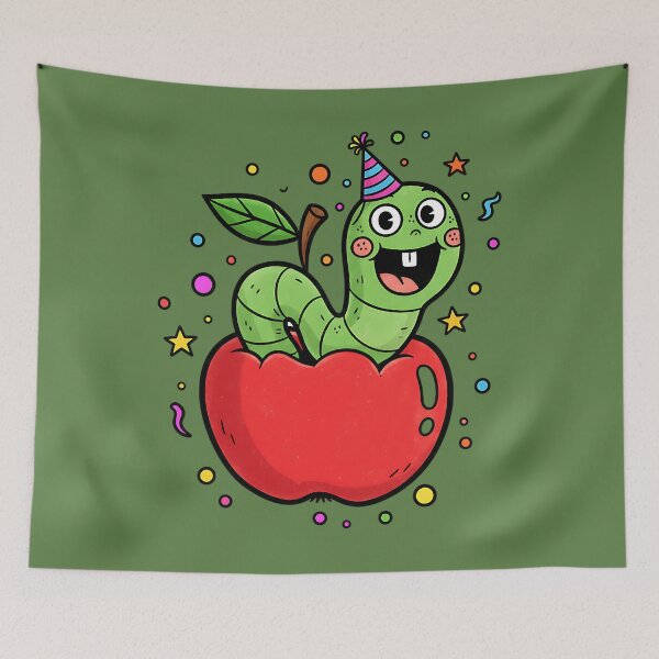 Item preview, Party Worm in Apple – Cute Cartoon Celebration designed and sold by AwesomeBeyondLimits.