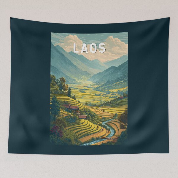 Item preview, Laos Illustration Travel Art Vintage designed and sold by KrisSidDesigns.