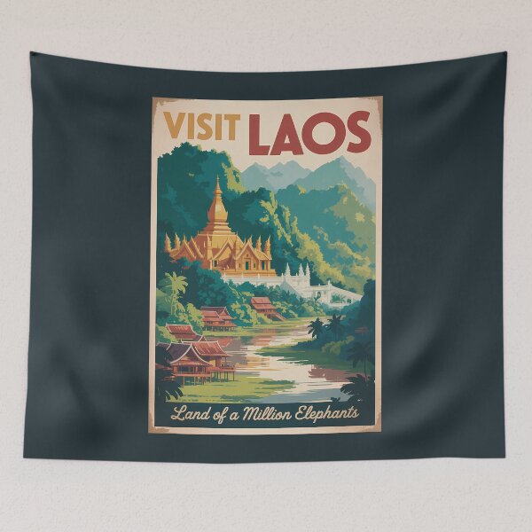 Item preview, Laos Pha That Luang Illustration Travel Art Vintage designed and sold by KrisSidDesigns.