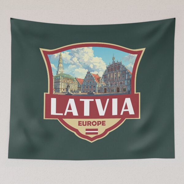 Item preview, Latvia Illustration Retro Badge designed and sold by KrisSidDesigns.