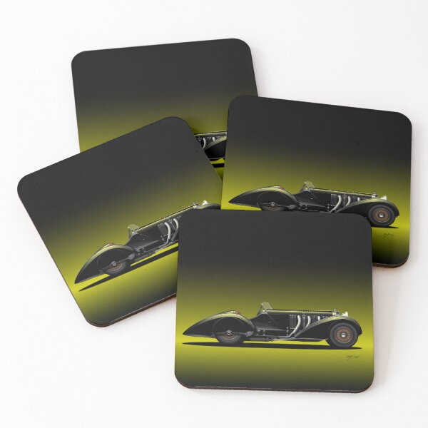Item preview, 710 SSK Trossi Roadster, Neon Yellow background. designed and sold by Tunstall Illustration.