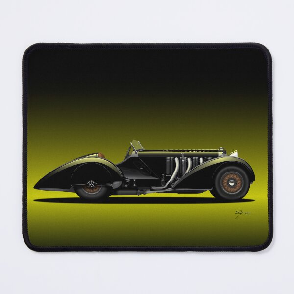 Item preview, 710 SSK Trossi Roadster, Neon Yellow background. designed and sold by Tunstall Illustration.