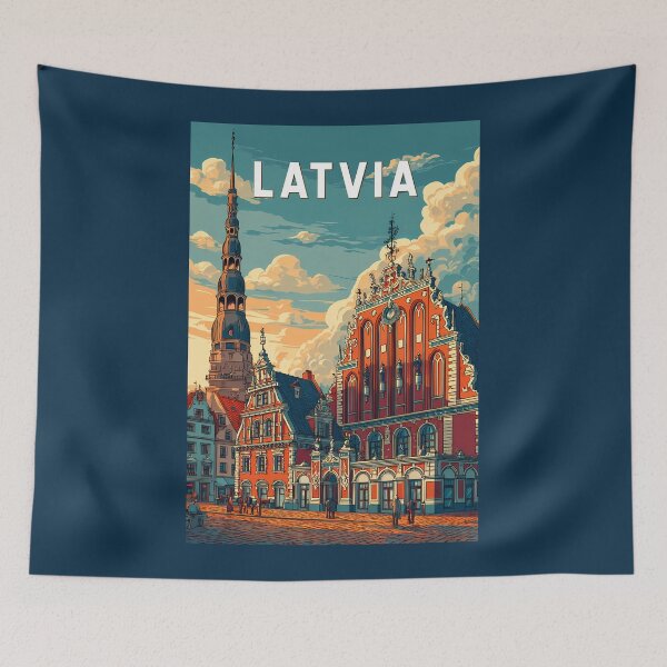 Item preview, Latvia Illustration Travel Art Vintage designed and sold by KrisSidDesigns.