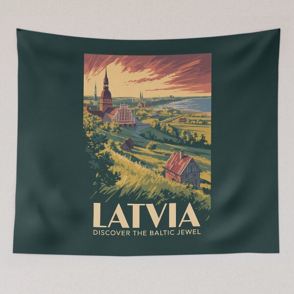 Item preview, Latvia Baltic Sea Illustration Travel Art Vintage designed and sold by KrisSidDesigns.