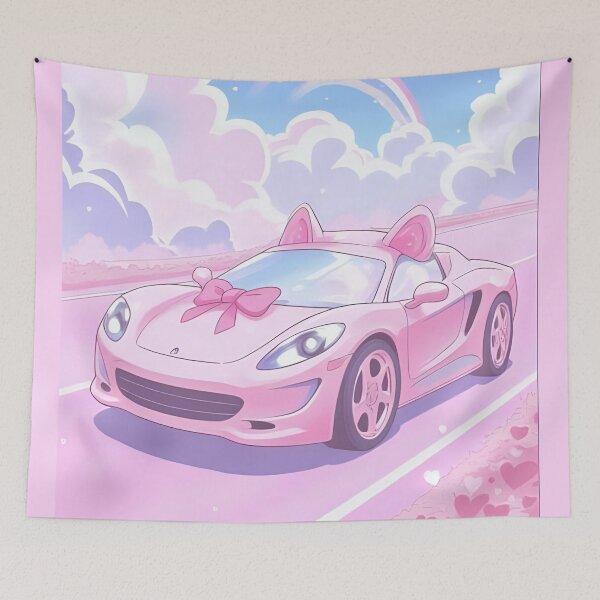 Item preview, Cute Pink Kawaii Sports Car with Cat Ears designed and sold by SweetRossel.