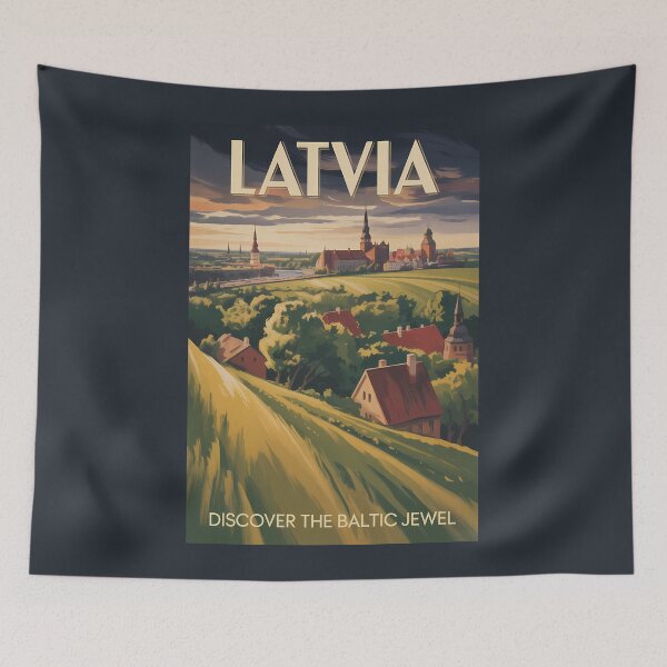 Item preview, Latvia Landscape Illustration Travel Art Vintage designed and sold by KrisSidDesigns.