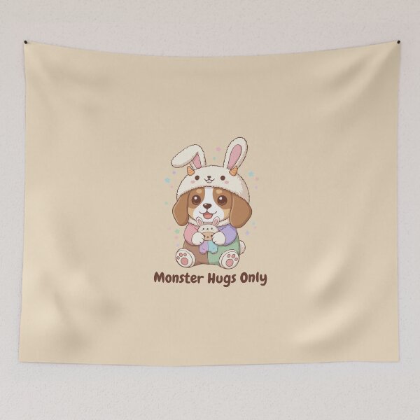 Item preview, Monster Hugs Only- Fluffy Beagle Puppy in Pastel Bunny Onesie designed and sold by The Real Life Symphony.