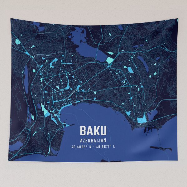 Item preview, Baku (Azerbaijan) Midnight City Map designed and sold by HomeLivingCo.