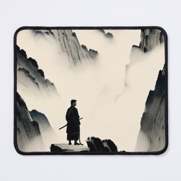 Item preview, Lone Ronin Samurai on Misty Mountain Path - Sumi-e Ink Art designed and sold by FUJISUNTOKYO.