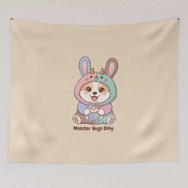 Item preview, Solo abrazos monstruosos: Cachorro esponjoso de Pembroke Welsh Corgi con un mameluco de conejito pastel designed and sold by The Real Life Symphony.
