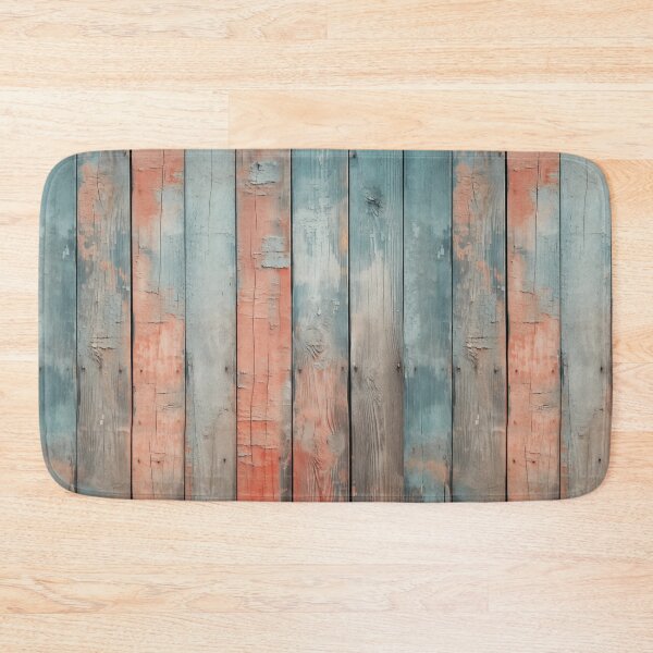 Item preview, Rustic vertical wooden fence panels in distressed blue, teal, and peachy-orange with peeling paint texture designed and sold by Epsydon Designers.