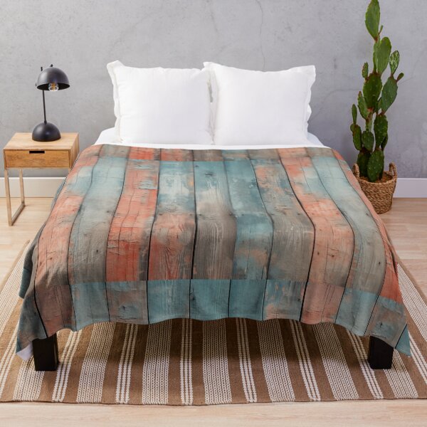 Item preview, Rustic vertical wooden fence panels in distressed blue, teal, and peachy-orange with peeling paint texture designed and sold by Epsydon Designers.