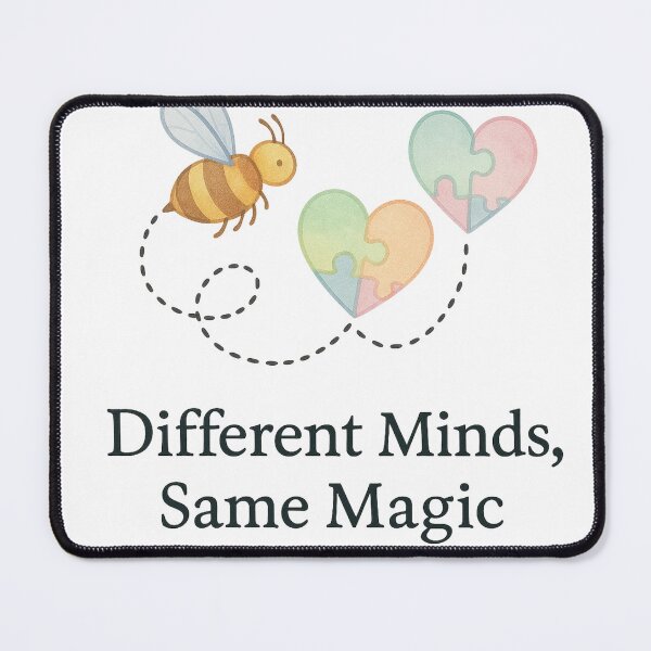 Item preview, Different Minds, Same Magic – Bee & Puzzle Heart Autism Awareness Design designed and sold by Painted Moon by Luna Bee™.