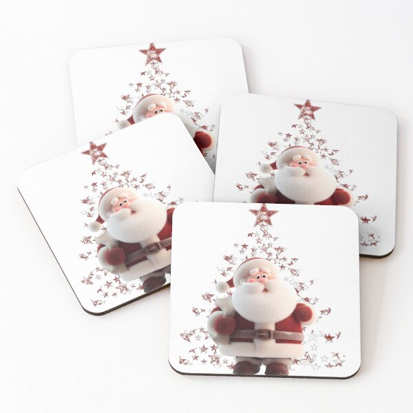 Item preview, Cute Fluffy Santa Claus with Red Glitter Star Christmas Tree designed and sold by designwiss.