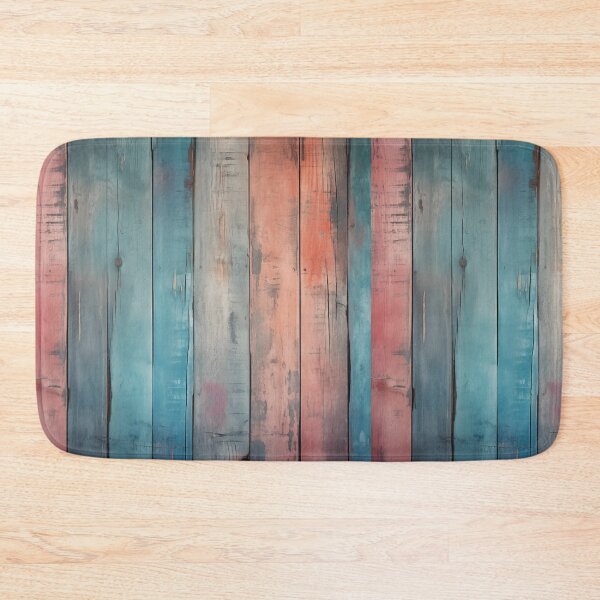 Item preview, Rustic vertical wooden fence panels in distressed blue, teal, and peachy-orange with peeling paint texture designed and sold by Epsydon Designers.