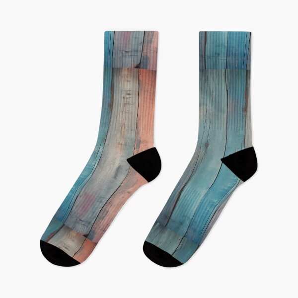 Item preview, Rustic vertical wooden fence panels in distressed blue, teal, and peachy-orange with peeling paint texture designed and sold by Epsydon Designers.