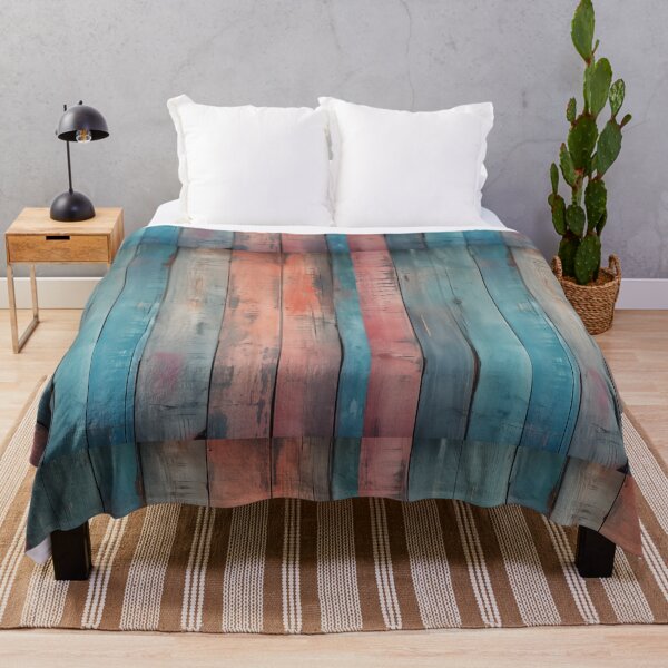 Item preview, Rustic vertical wooden fence panels in distressed blue, teal, and peachy-orange with peeling paint texture designed and sold by Epsydon Designers.
