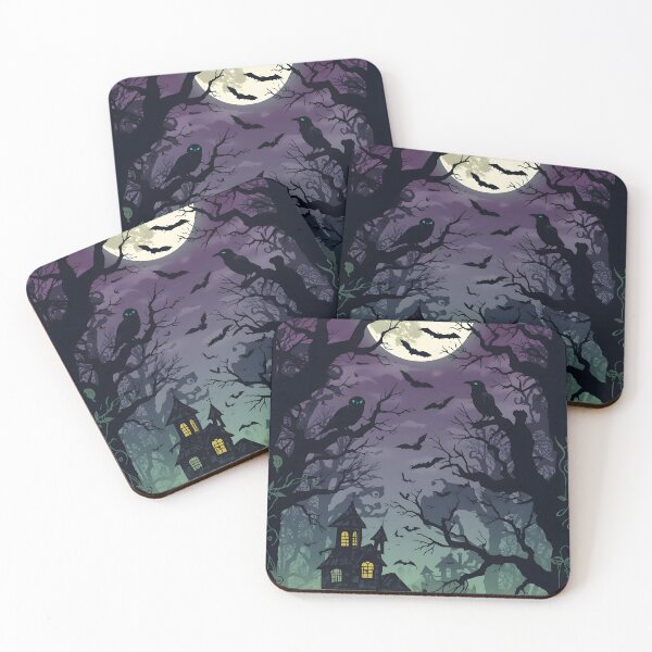 Item preview, Spooky Halloween Haunted Mansion in a Ghoulish Moonlit Forest designed and sold by MoonlitDoodles1.