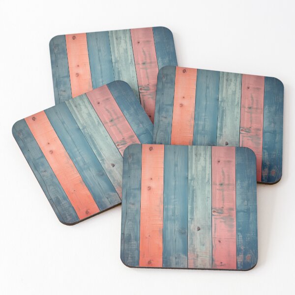 Item preview, Rustic vertical wooden fence panels in distressed blue, teal, and peachy-orange with peeling paint texture designed and sold by Epsydon Designers.