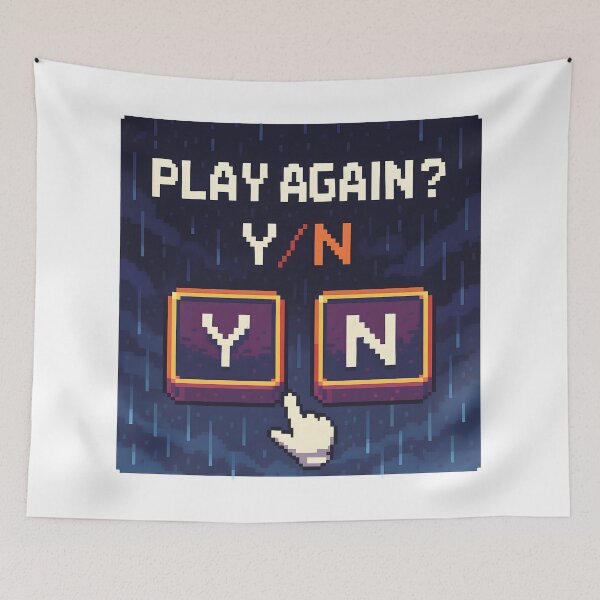 Item preview, Play Again Pixel Art Decision Meme Game Over Screen.   designed and sold by The-T-In-Retro.