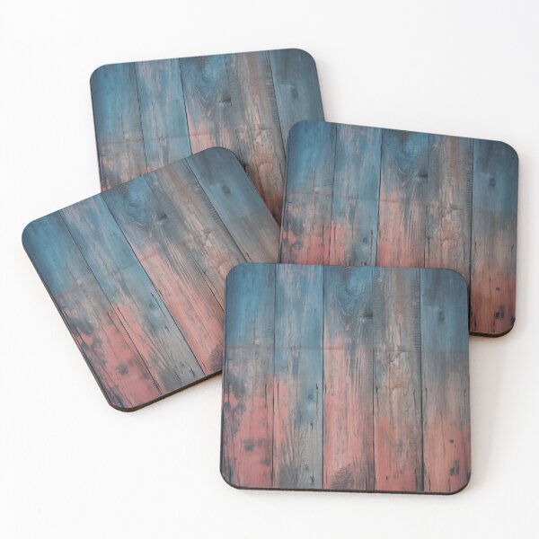 Item preview, Rustic vertical wooden fence panels in distressed blue, teal, and peachy-orange with peeling paint texture designed and sold by Epsydon Designers.