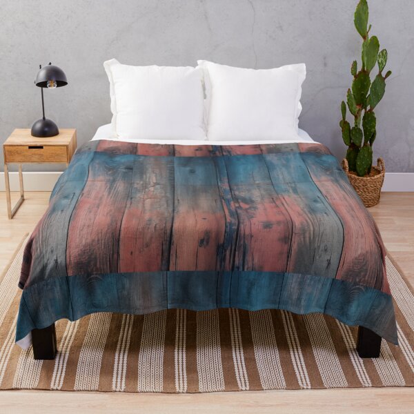Item preview, Rustic vertical wooden fence panels in distressed blue, teal, and peachy-orange with peeling paint texture designed and sold by Epsydon Designers.