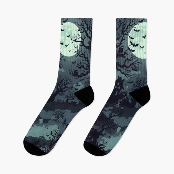 Item preview, Midnight Graveyard Scene with Haunted Mansion and Spooky Silhouettes designed and sold by MoonlitDoodles1.