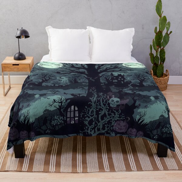 Item preview, Midnight Graveyard Scene with Haunted Mansion and Spooky Silhouettes designed and sold by MoonlitDoodles1.