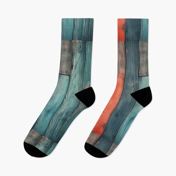 Item preview, Rustic vertical wooden fence panels in distressed blue, teal, and peachy-orange with peeling paint texture designed and sold by Epsydon Designers.