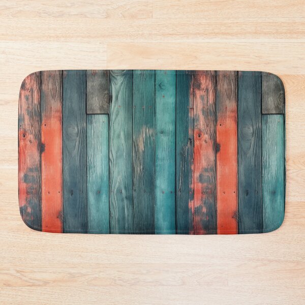 Item preview, Rustic vertical wooden fence panels in distressed blue, teal, and peachy-orange with peeling paint texture designed and sold by Epsydon Designers.