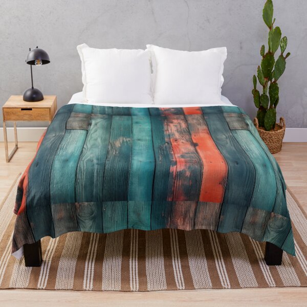 Item preview, Rustic vertical wooden fence panels in distressed blue, teal, and peachy-orange with peeling paint texture designed and sold by Epsydon Designers.