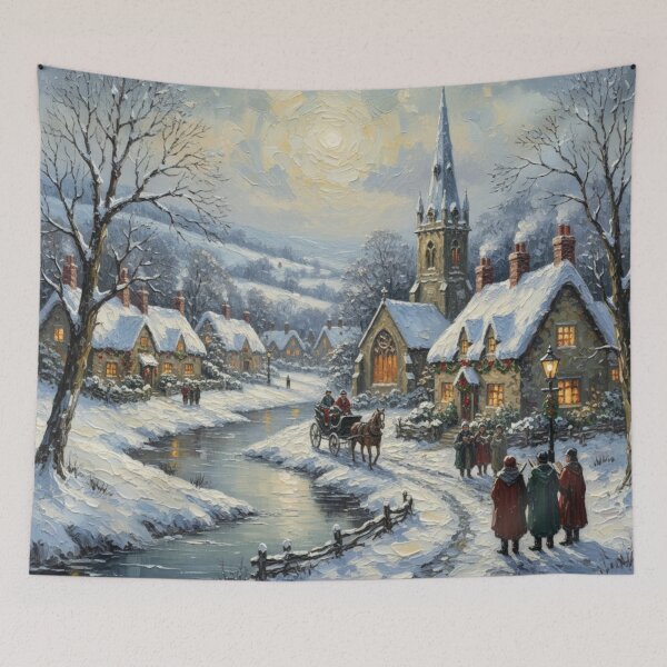 Item preview, Traditional Christmas Snowy English Cotswold Village Scene designed and sold by MeadowFarmPrint.