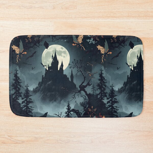 Item preview, Atmospheric Full Moon Castle Silhouette with Howling Wolf and Dark Forest designed and sold by MoonlitDoodles1.