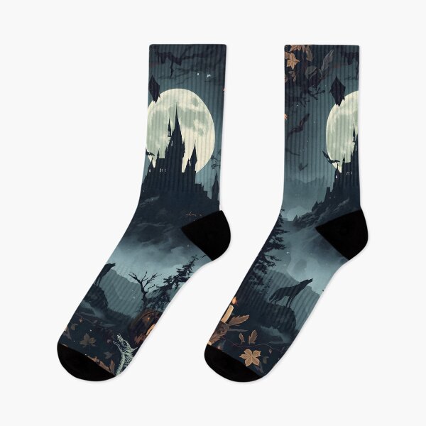 Item preview, Atmospheric Full Moon Castle Silhouette with Howling Wolf and Dark Forest designed and sold by MoonlitDoodles1.