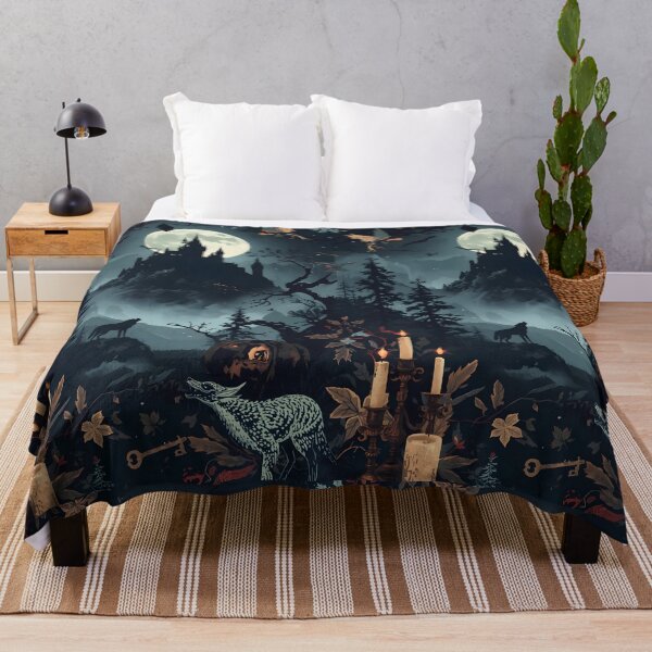 Item preview, Atmospheric Full Moon Castle Silhouette with Howling Wolf and Dark Forest designed and sold by MoonlitDoodles1.