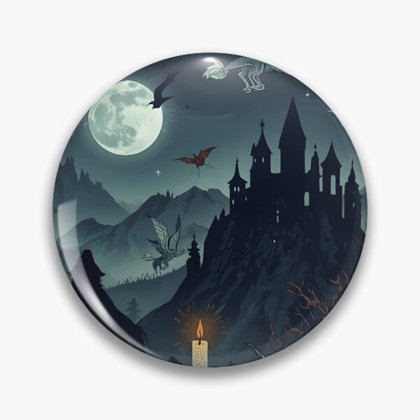 Item preview, Midnight Castle Landscape with Howling Wolf, Full Moon, and Skeletal Dragons designed and sold by MoonlitDoodles1.