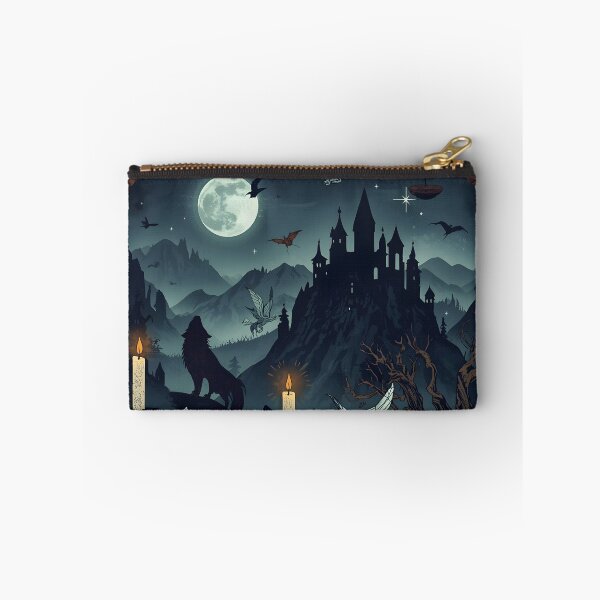 Item preview, Midnight Castle Landscape with Howling Wolf, Full Moon, and Skeletal Dragons designed and sold by MoonlitDoodles1.