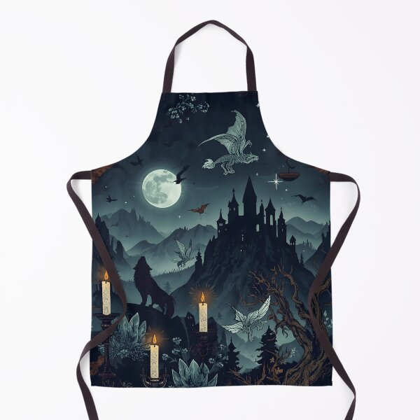 Item preview, Midnight Castle Landscape with Howling Wolf, Full Moon, and Skeletal Dragons designed and sold by MoonlitDoodles1.