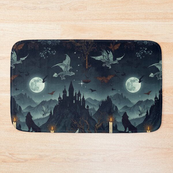 Item preview, Midnight Castle Landscape with Howling Wolf, Full Moon, and Skeletal Dragons designed and sold by MoonlitDoodles1.