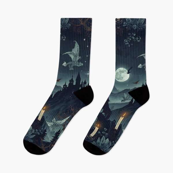 Item preview, Midnight Castle Landscape with Howling Wolf, Full Moon, and Skeletal Dragons designed and sold by MoonlitDoodles1.