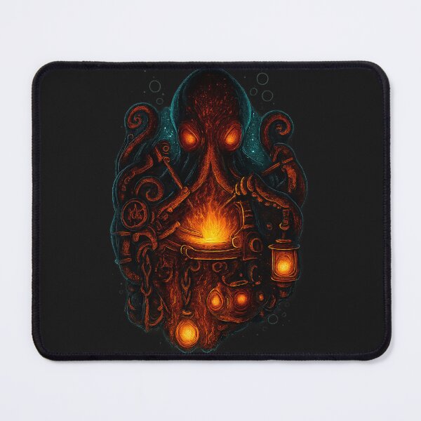 Item preview, Steampunk Octopus Blacksmith – Glowing Underwater Forge Fantasy Art designed and sold by TrendznHitz.