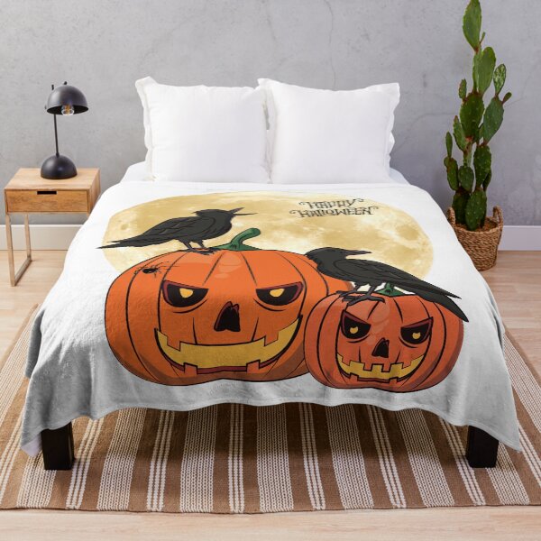 Item preview, Happy Halloween with Jack-o'-Lanterns and Ravens. designed and sold by Dinasshop.