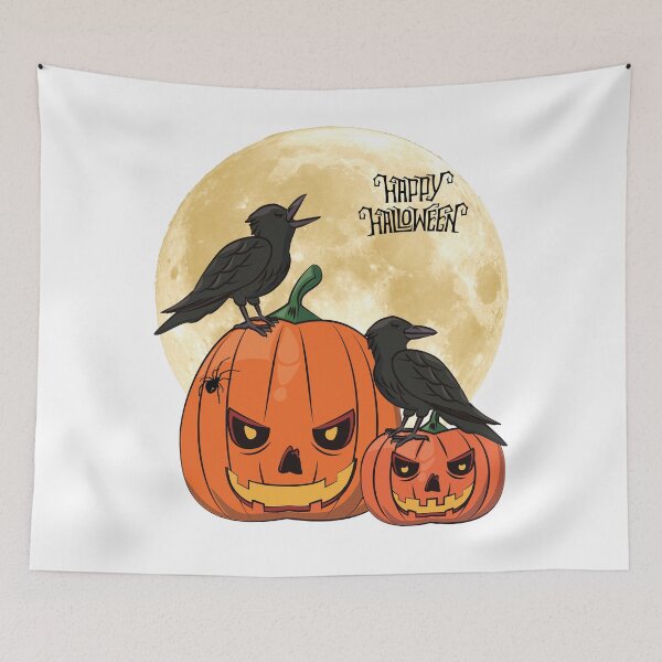 Item preview, Happy Halloween with Jack-o'-Lanterns and Ravens. designed and sold by Dinasshop.