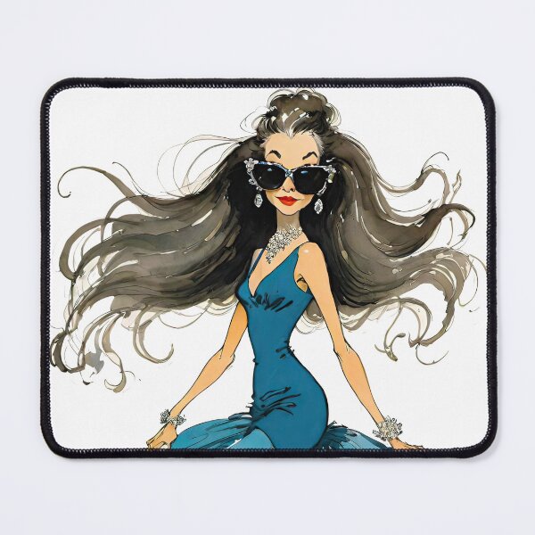 Item preview, Spunky Glam Woman In Sunglasses Long Ruffle Dress & Sparkly Heels designed and sold by CarrollGene.