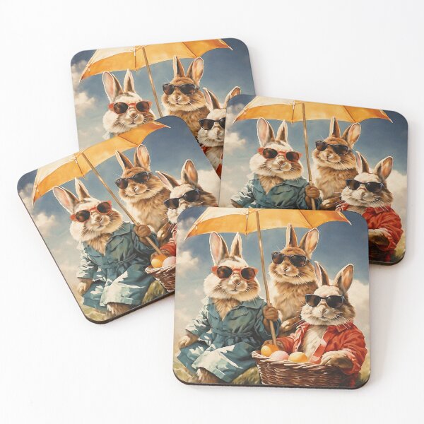 Item preview, Vintage Animal Art: Comfy Rabbits with Sunglasses | Animal Art | Oil Painting | Vintage Art | Gift for Easter designed and sold by UnhingedBird.