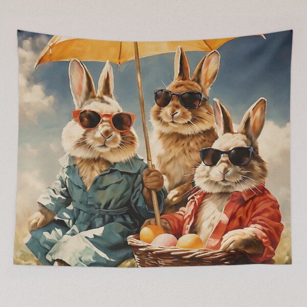 Item preview, Vintage Animal Art: Comfy Rabbits with Sunglasses | Animal Art | Oil Painting | Vintage Art | Gift for Easter designed and sold by UnhingedBird.