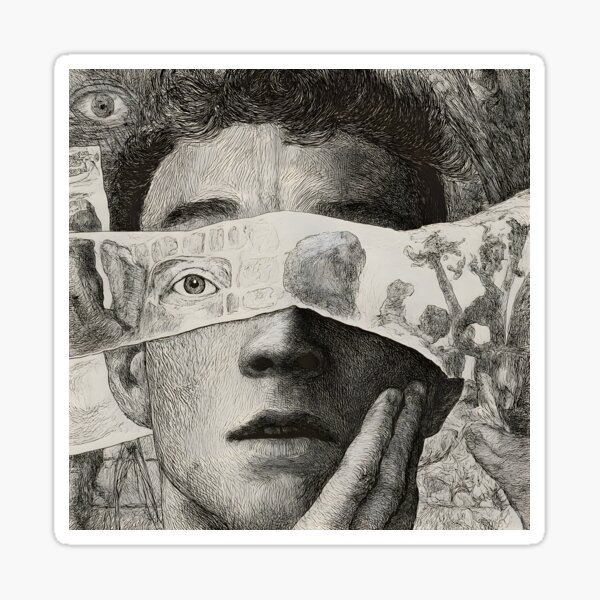 Item preview, Surreal Portrait of Hidden Realities – Emotional Crosshatched Art Print designed and sold by Psycho-Crazy.